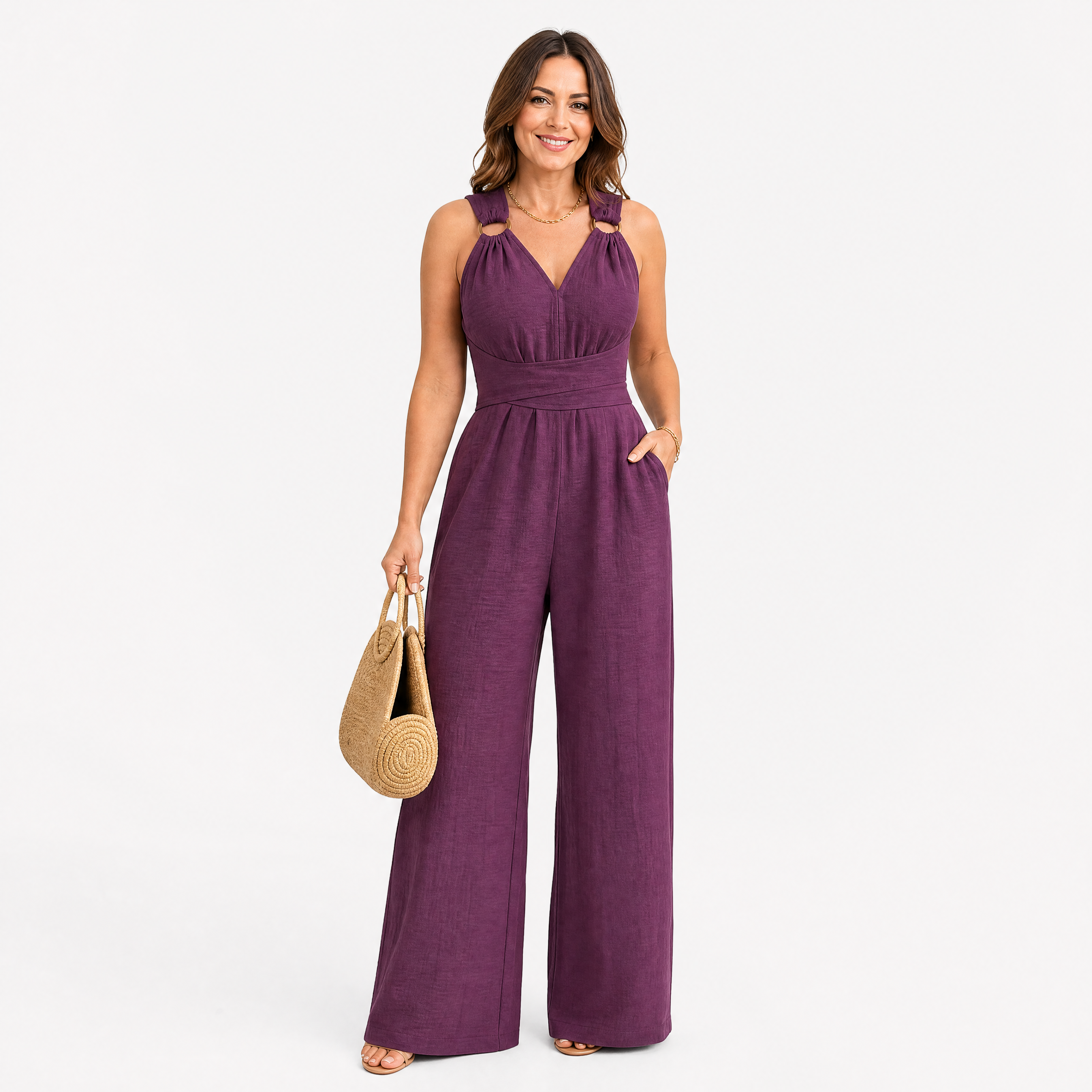 Damen Overall Weinrot Weit - Fließende Passform Eleganter Look - Rosesamour
