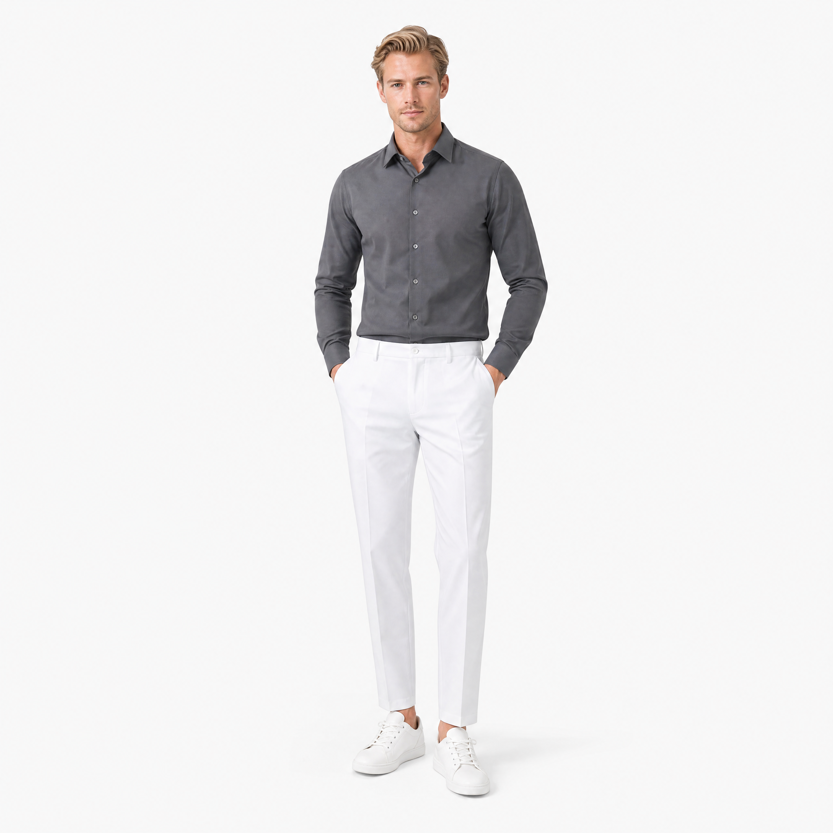 Die Elegante Weite Bundfalten Hose Creme