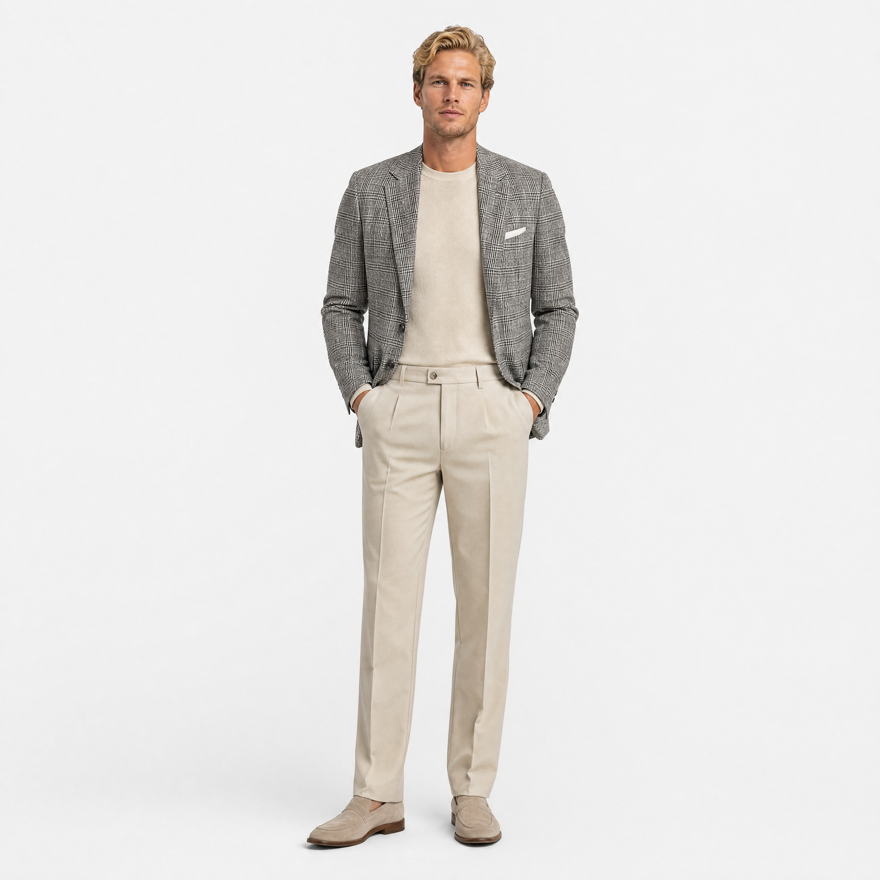Die Elegante Beige Bundfalten Hose Locker