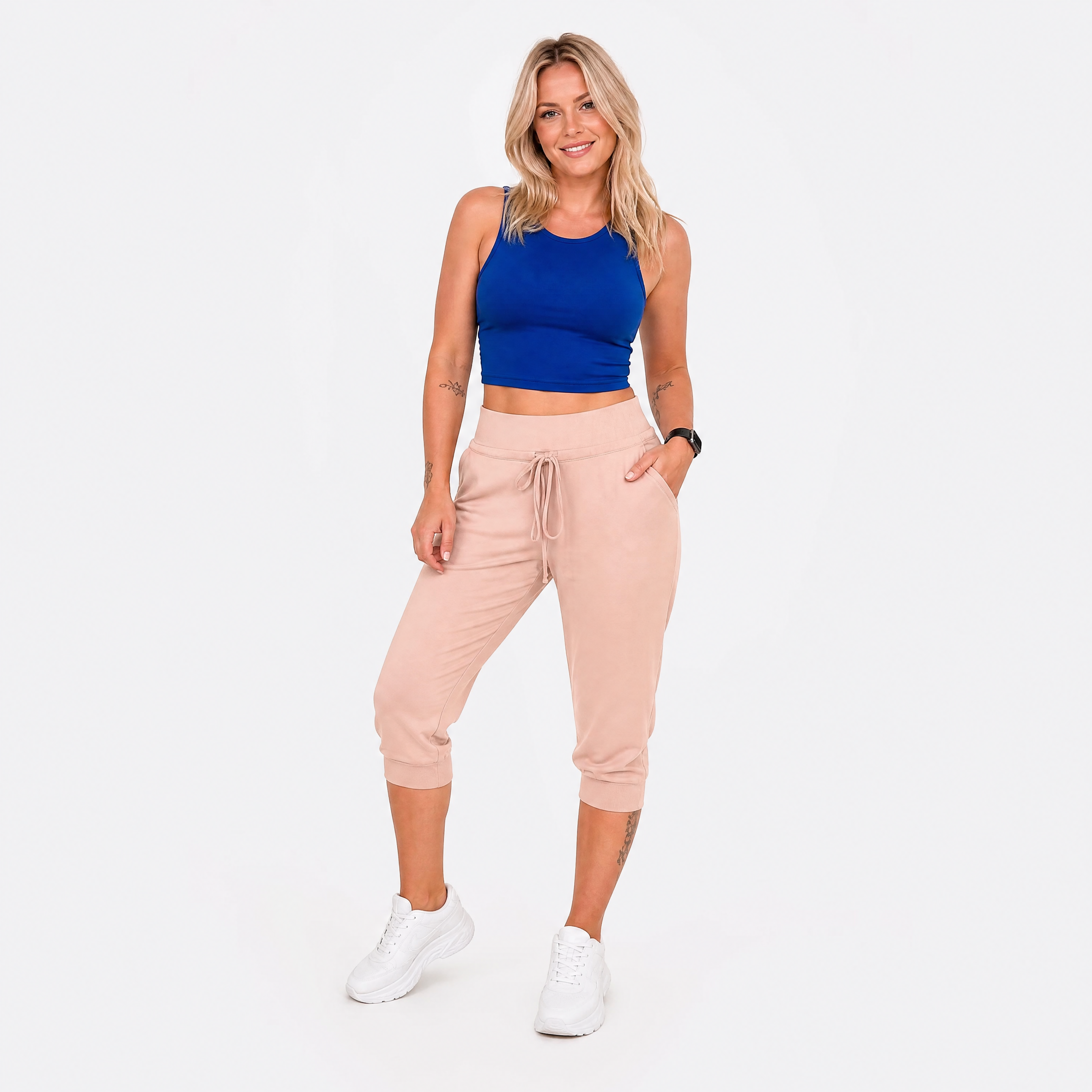 Damen Caprihose Rosa Hohe Taille - Lockere Passform Sommer Freizeit Look - Rosesamour