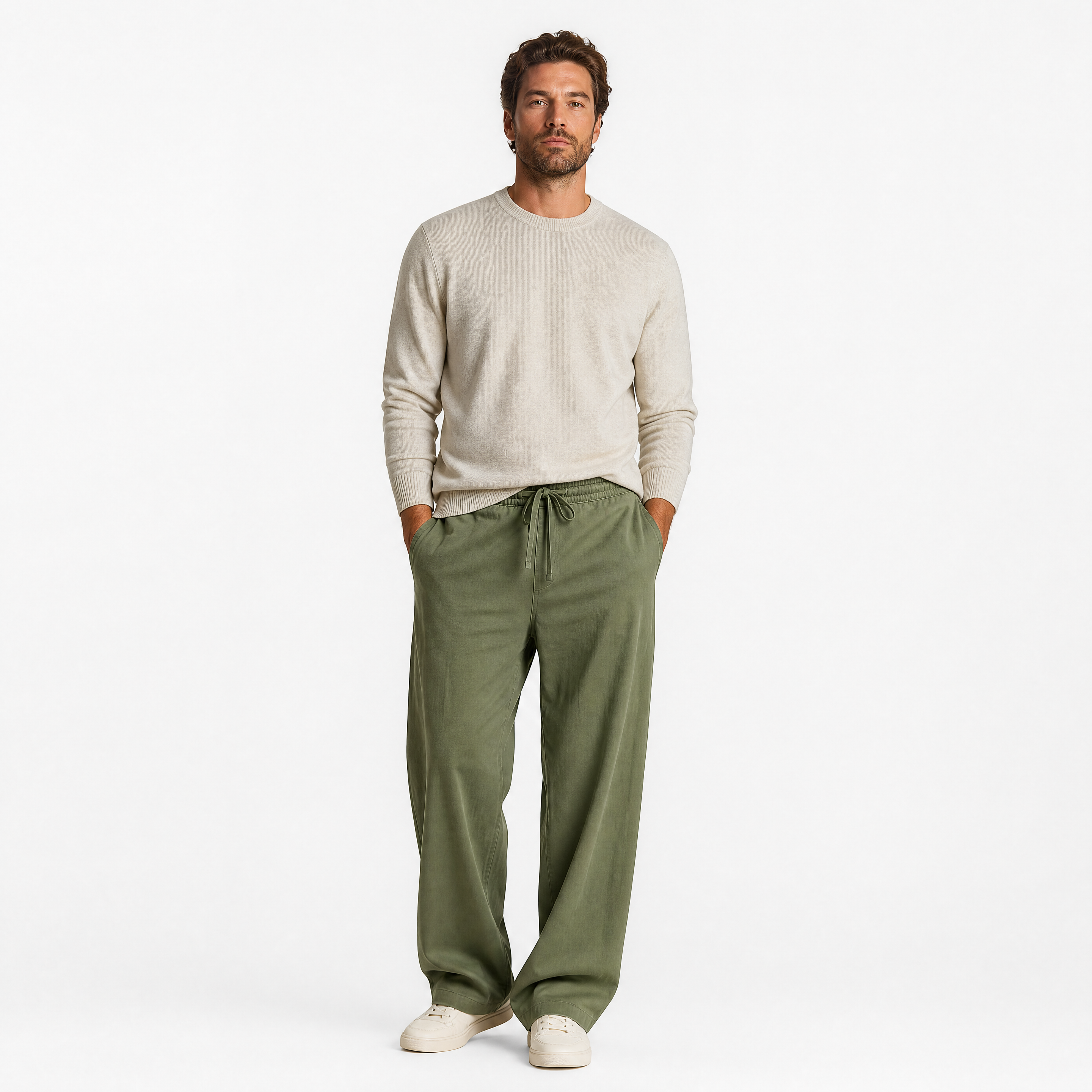 Herren Leinenhose Olivgrün - Lockere Passform Sommer Freizeit Look - Rosesamour