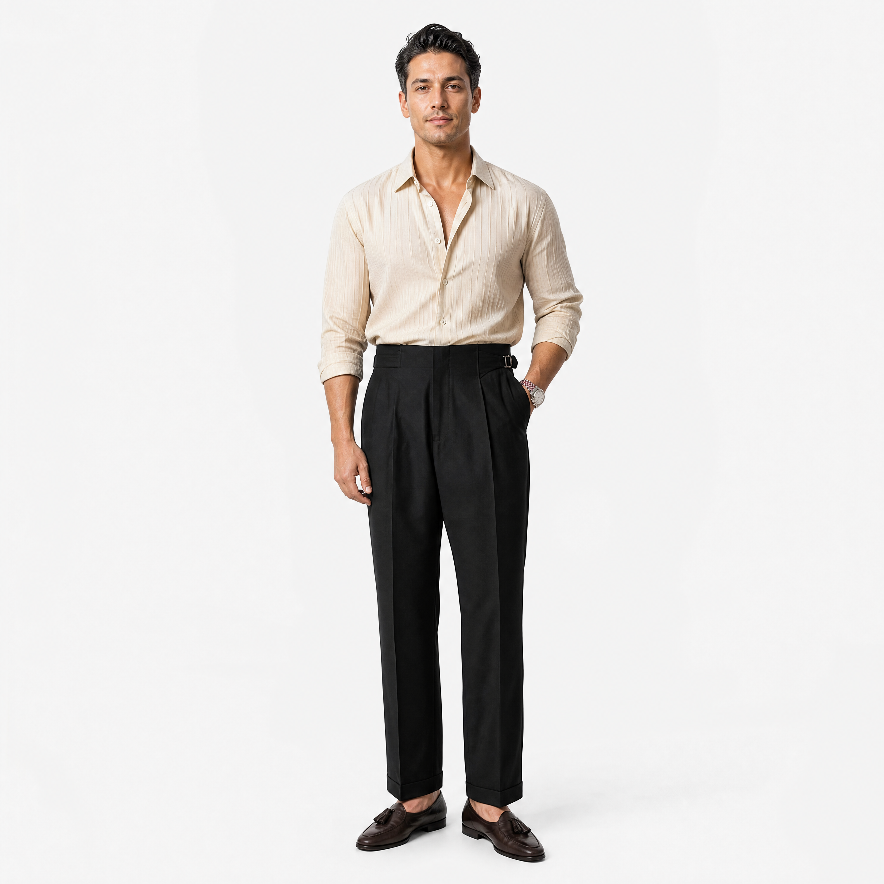 Herren Elegante Bundfaltenhose Schwarz - Weite Passform Business Look - Rosesamour