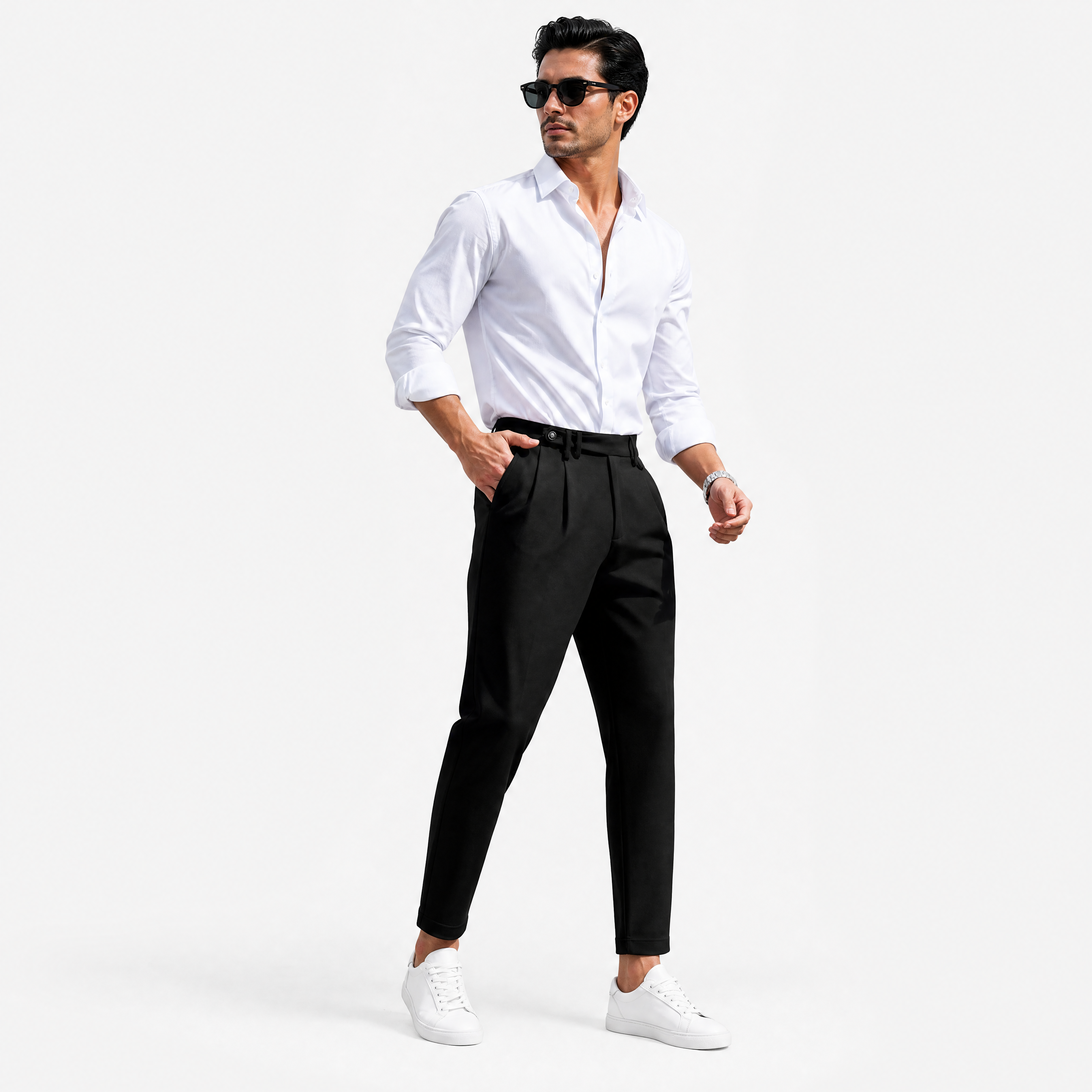 Herren Bundfalten Anzughose Schwarz - Elegante Passform Moderner Business Look - Rosesamour