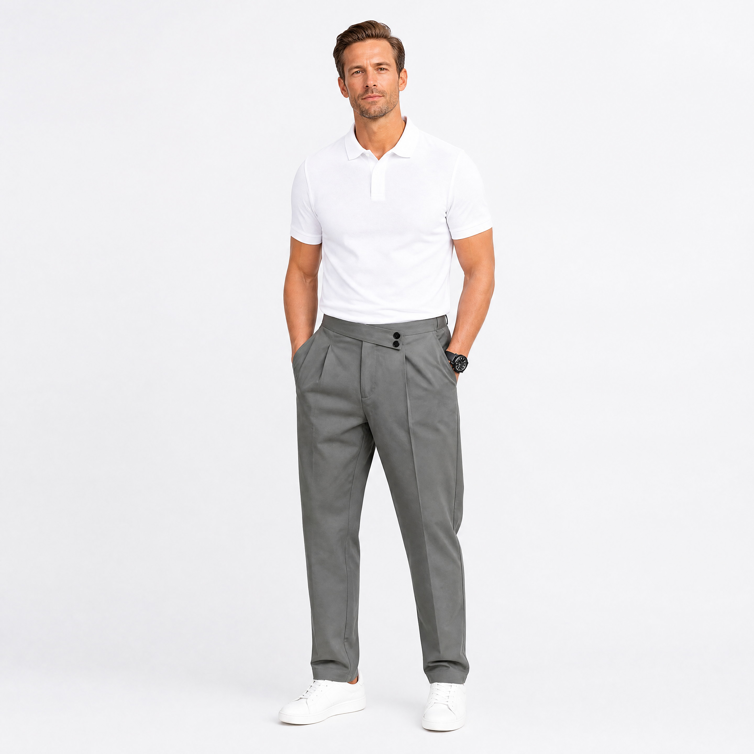 Herren Bundfalten Anzughose Dunkelgrau - Lockere Passform Eleganter Business Look - Rosesamour