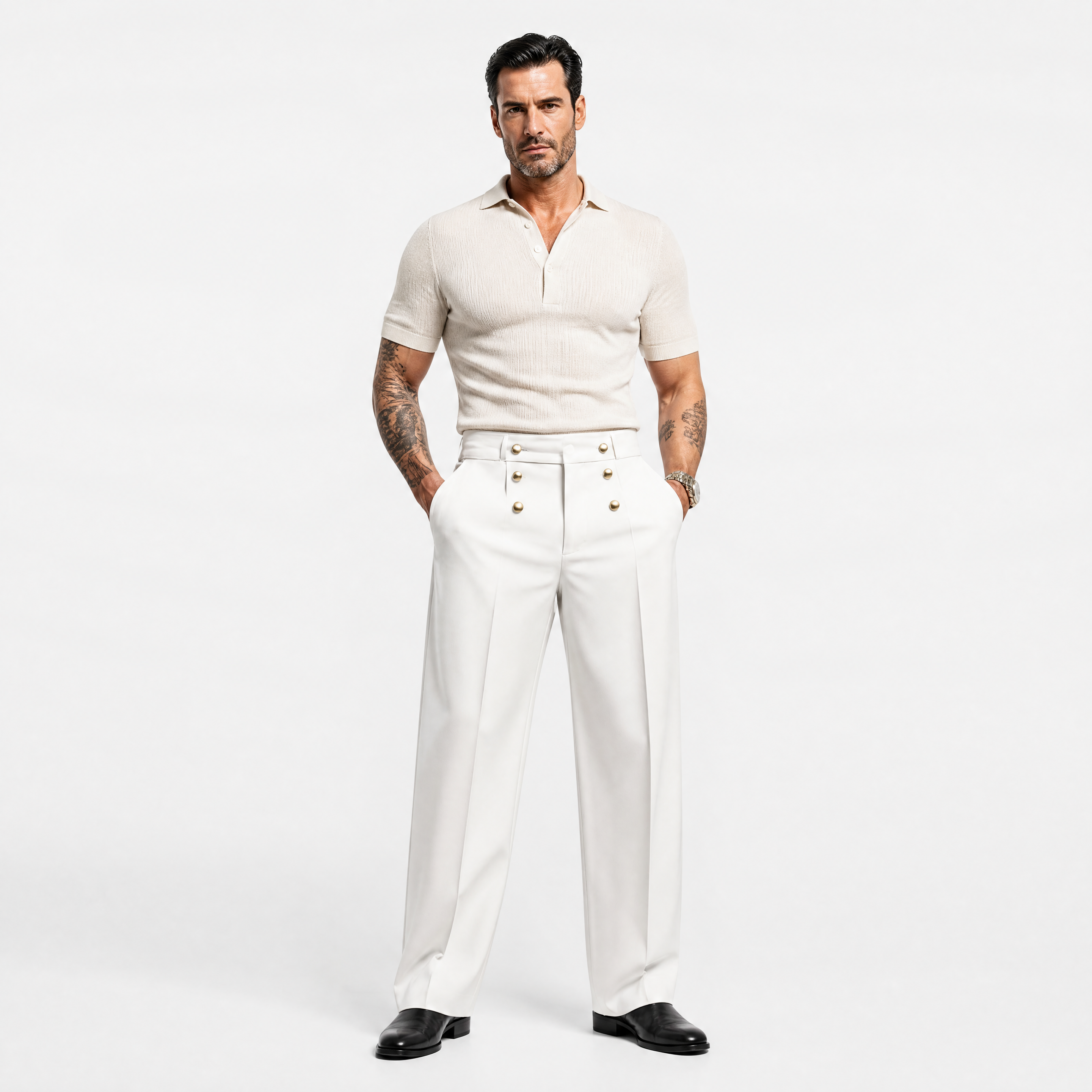 Herren Elegante Bundfaltenhose Weiß - Weite Passform Business Look - Rosesamour