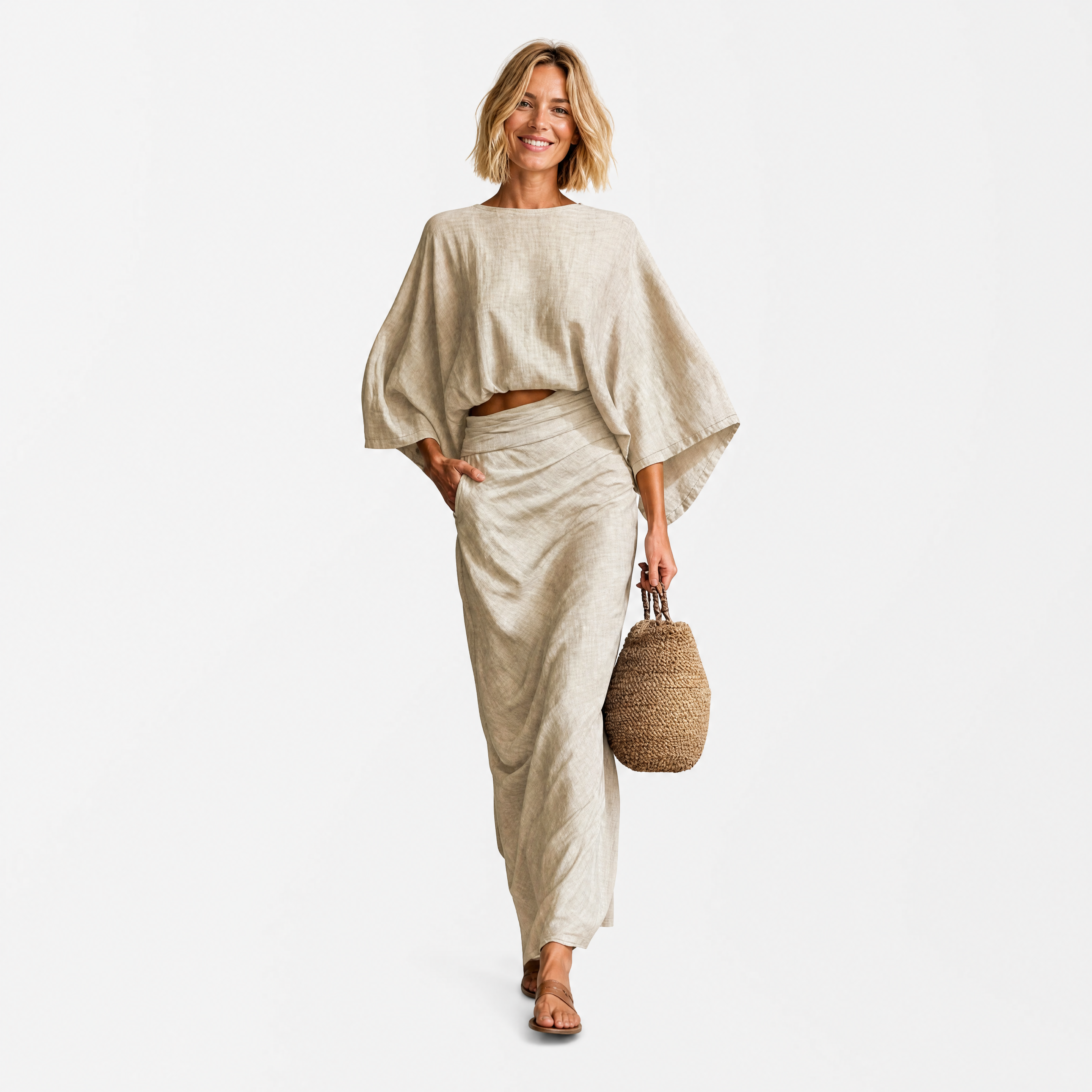 Damen Zweiteiler Set Aprikose - Lockere Passform Eleganter Look - Rosesamour