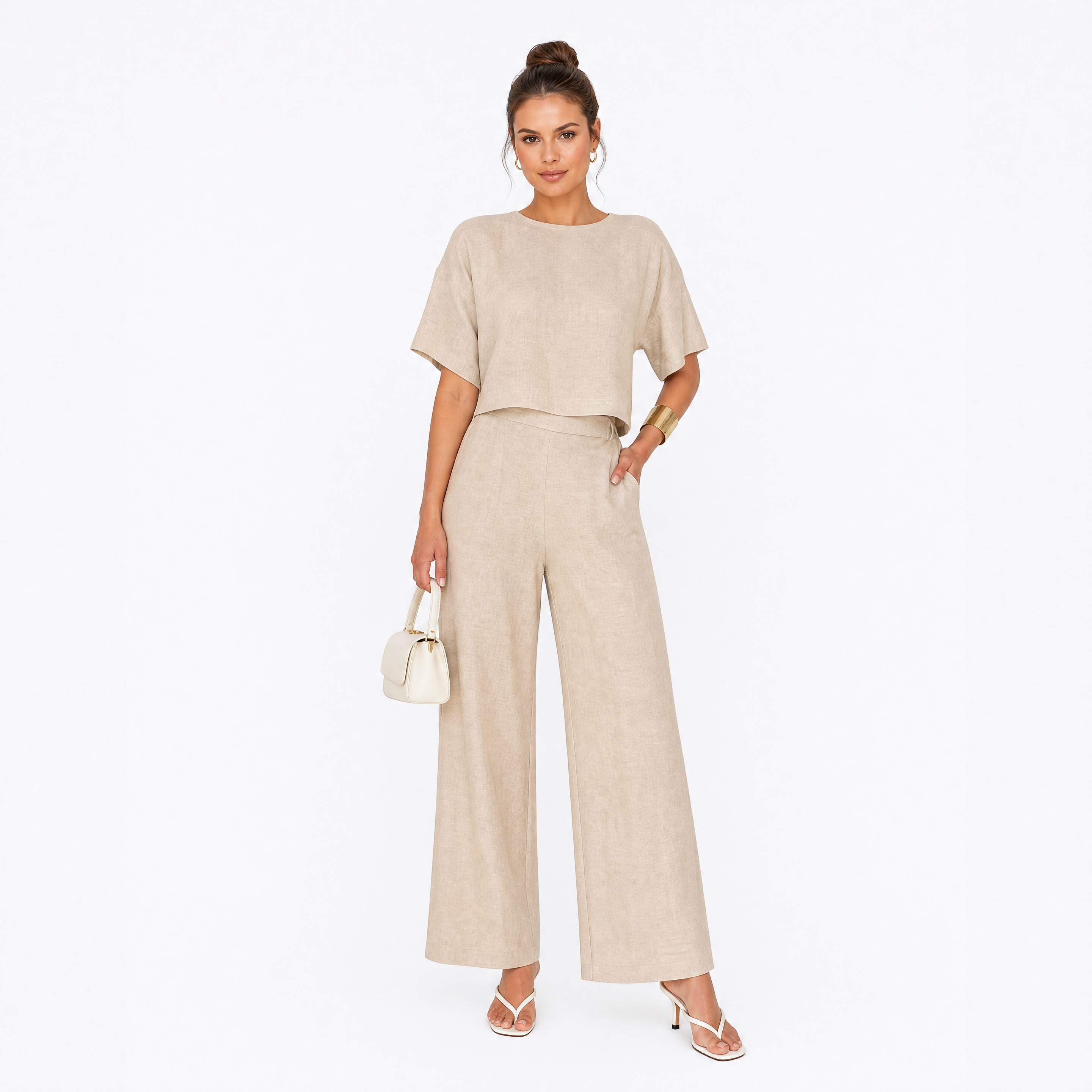 Damen Zweiteiler Apricot Sommer - Lockere Passform Eleganter Freizeit Look - Rosesamour