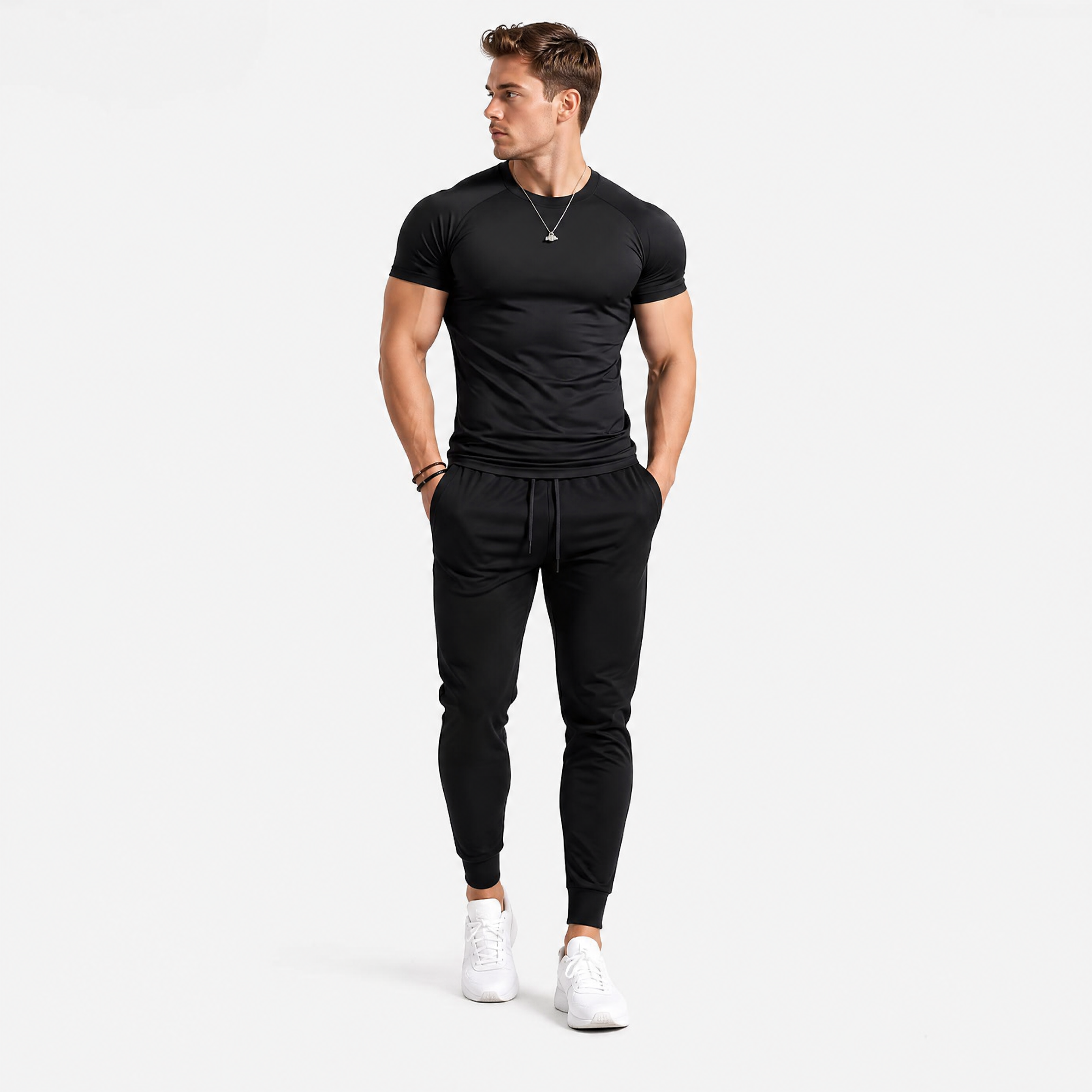 Herren Sport T Shirt Schwarz - Muskel Fit Fitness Look Kurzarm - Rosesamour