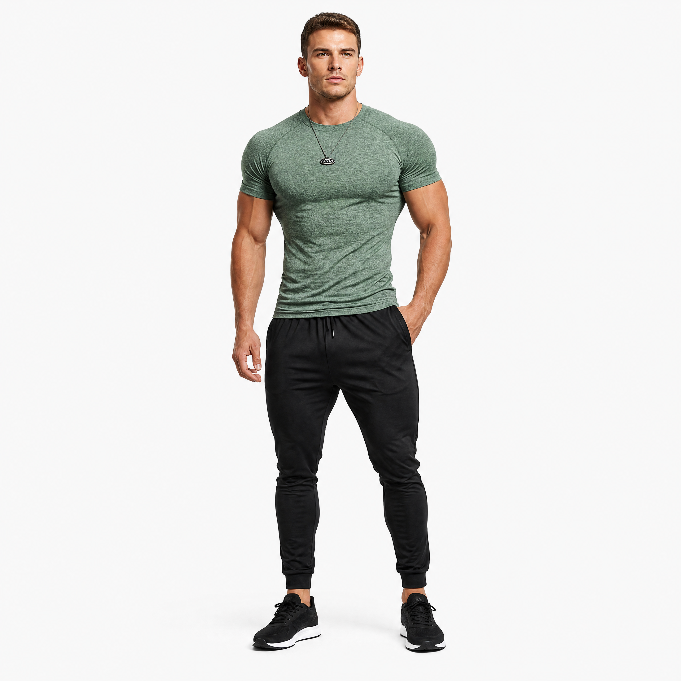 Herren Fitness T Shirt Grün - Muskel Fit Sport Look Kurzarm - Rosesamour