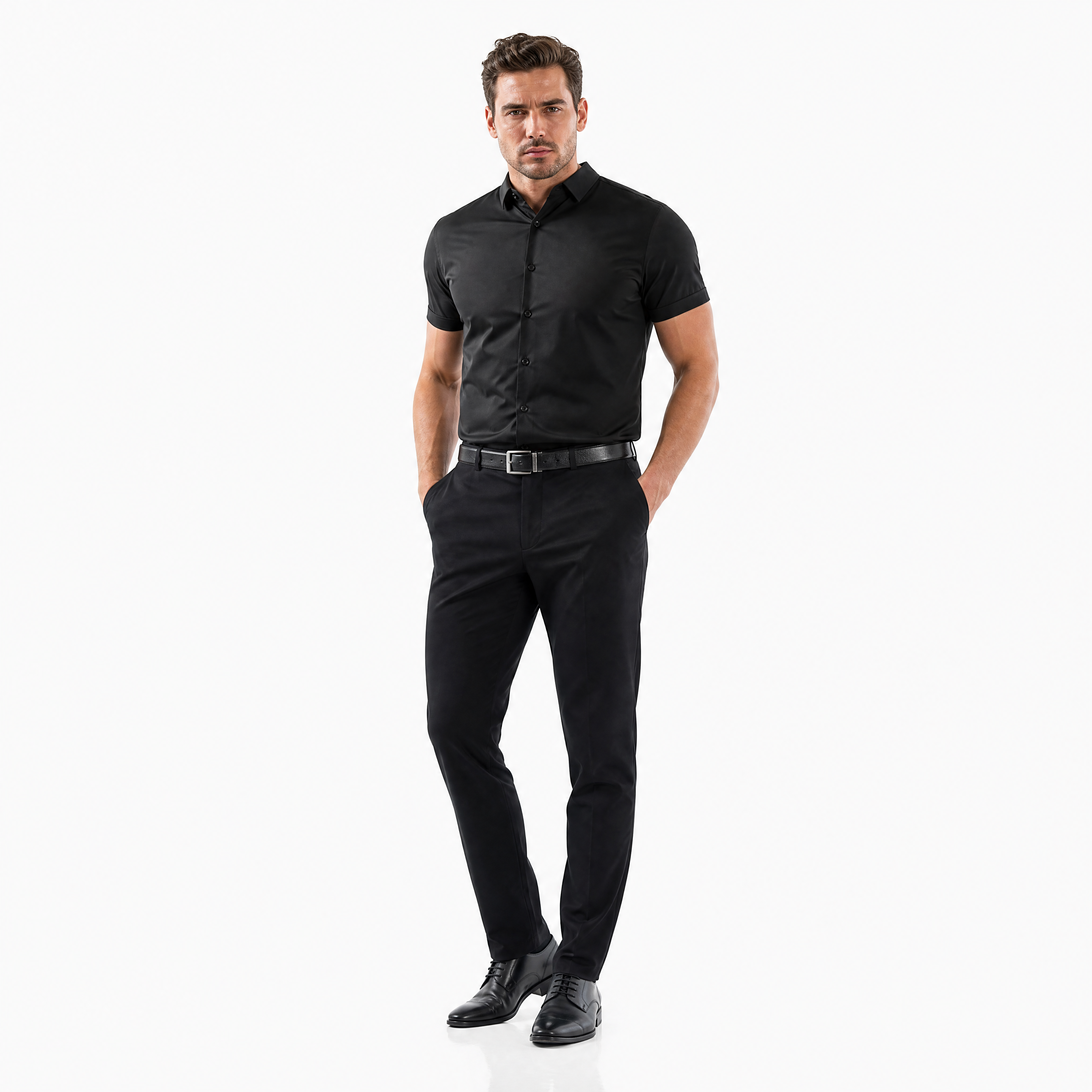 Herren Business Hemd Schwarz Kurzarm - Stretch Passform Moderner Büro Look - Rosesamour
