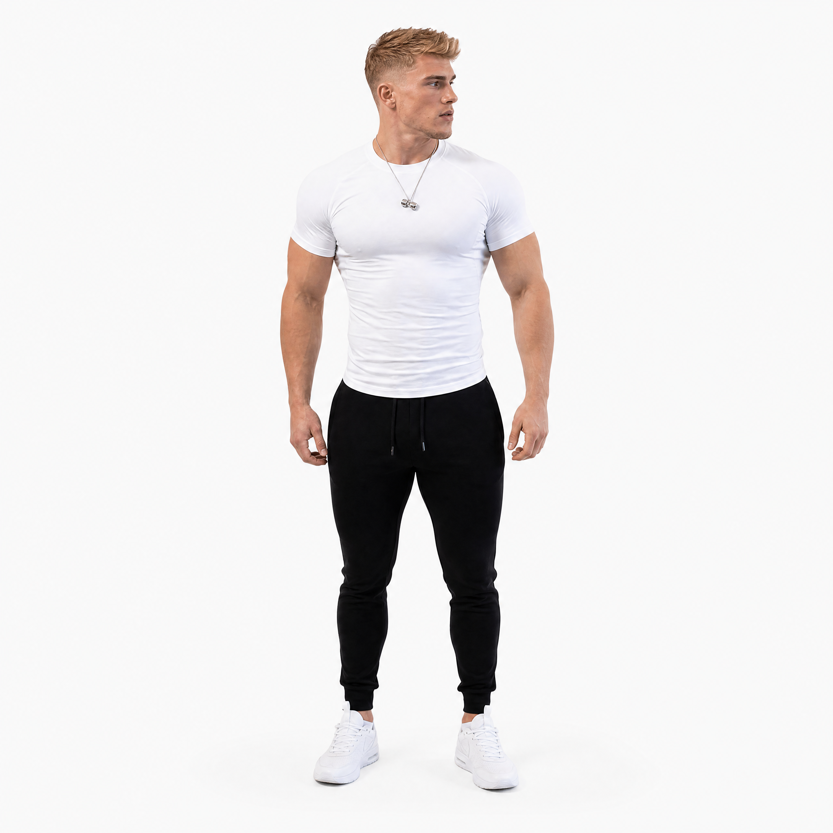 Herren Sport T Shirt Weiß - Muskel Fit Trainings Look Kurzarm - Rosesamour