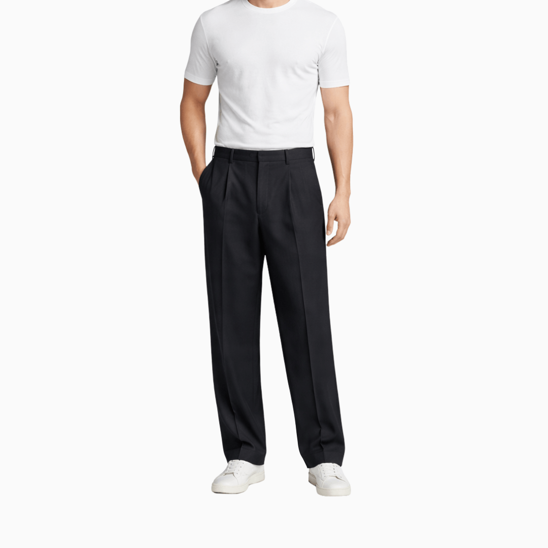 Die Elegante Weite Bundfalten Hose Schwarz