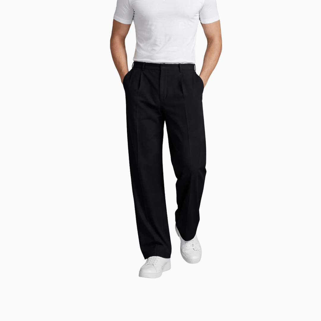 Die Elegante Weite Bundfalten Hose Schwarz