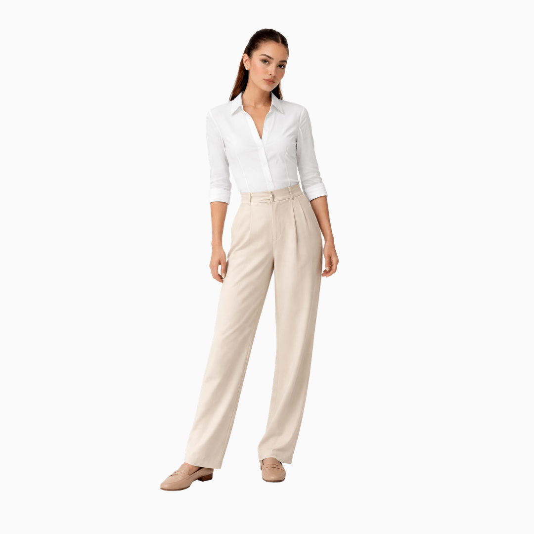 Damen Weiche Weite Hose Beige - Komfortable Passform Eleganter Look - Rosesamour