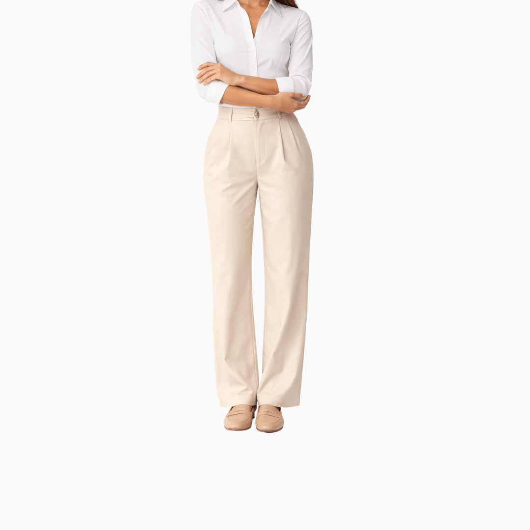Damen Weiche Weite Hose Beige - Komfortable Passform Eleganter Look - Rosesamour