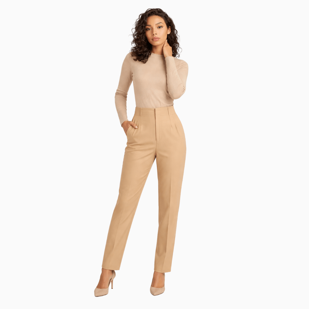 Die Braune Glatte Hose Mit Bundfalte