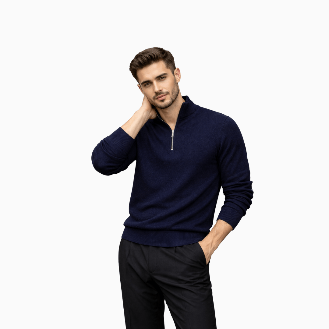 Der Moderne Strickpullover Mit Reißkragen Blau