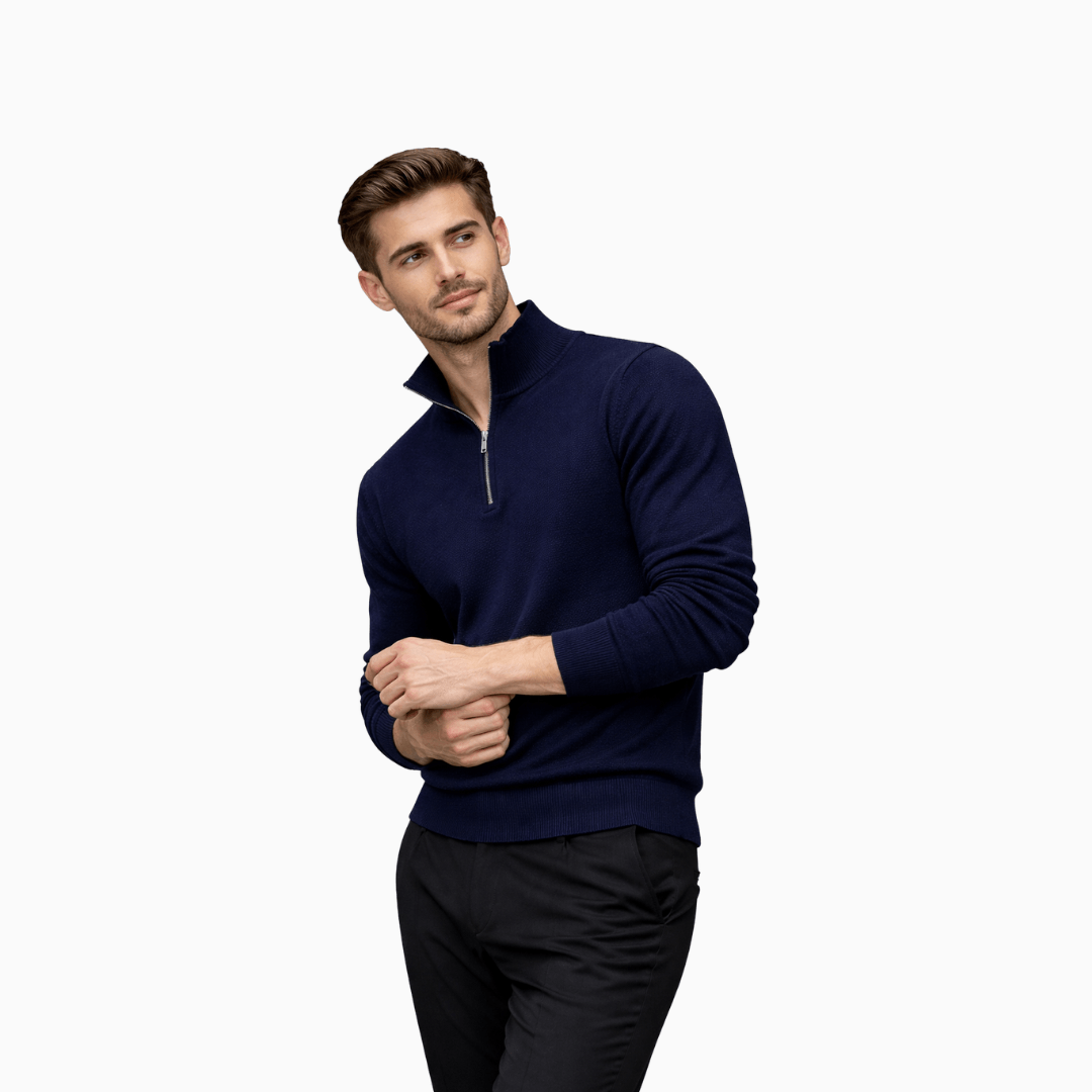 Der Moderne Strickpullover Mit Reißkragen Blau